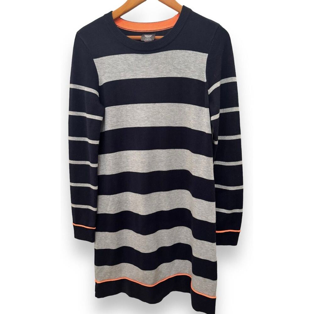 Vince Camuto Sweater Dress Womens S Striped Midi Navy Gray LS Nautical Preppy